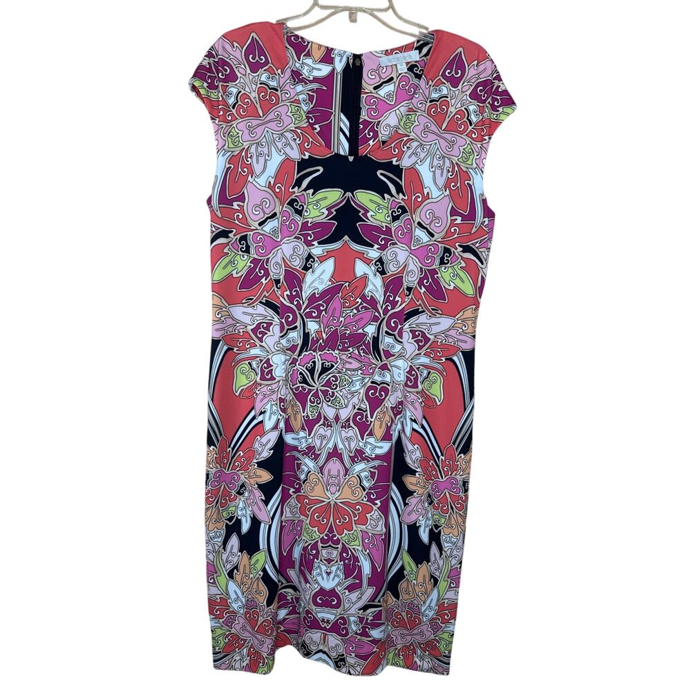 Etcetera Multicolor Abstract Print Stretch Sheath Dress Hidden Zip Size 14 Chic